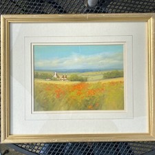 Oil Painting Oast Houses Signed George Spence 1993 Kent Landscape, Gilt Framed