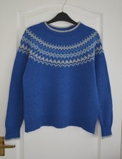 Brora Fair Isle Wool Jumper Size 8 - 10 Blue Sweater Long Sleeve Knit Yoke