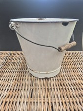 Vintage White Enamel BUCKET / Pail  With Wooden Handle.Made in Poland.Planter?