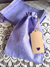 1 x LILAC RUSTIC HESSIAN JUTE GIFT FAVOUR BAG with STRING AND TAG H23cm X W17cm