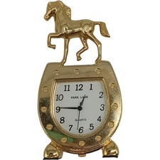 PARK LAKE Gold Horse Desk Clock Quartz Movement Collectable Home Decor