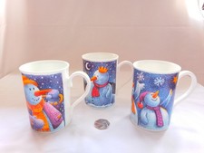 ROYAL GRAFTON Fine Bone China Christmas themed Snowmen Mugs x 3