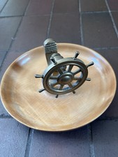 Brass/brassed Ship’s Wheel Nut Cracker with turned Bowl Base By Mervue Craft