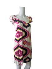 Jane Norman Retro Shift Dress Size 8 Womens EU36 White & Pink Mix Cap Sleeve