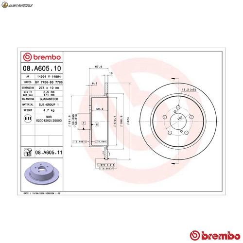Brake discs a605 11 - 08.a605.11, for