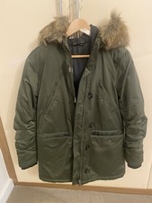 Topshop Parka Size 8 khaki Green With Fur Hood