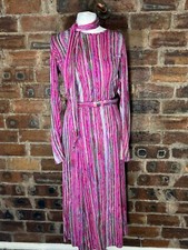 VINTAGE EVA FOR ROBERT JANAN PINK/MULTI  SILKY  JERSEY MIDI DRESS FITS 12-14