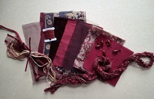 Embroidery Pack BURGUNDY: Fabrics/Assorted Beads & Sequins/Ribbons/Thread & Yarn