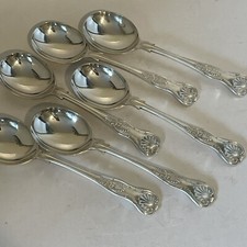 Six Soup Spoons KINGS PATTERN F Cobb Silver Plated EPNS A1 VTG formal meal