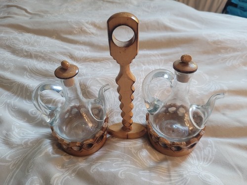 Vintage glass cruet set with - vintage,