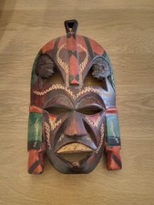 African Maasai Mask From Kenya Hand Carved & Painted