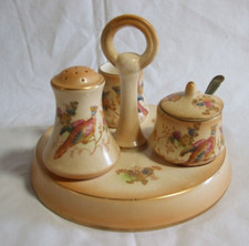 A G RICHARDSON CROWN DUCAL WARE BLUSH IVORY CRUET SET & 'VENETIAN SILVER' SPOON