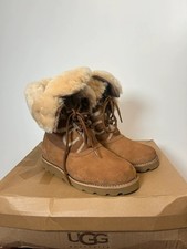 Ugg Rommy Tan Brown Suede Shearling Mid-Calf Boots Lace-Up Nordic US 8 UK 6.5