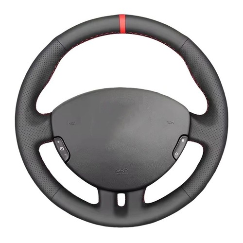 Black leather steering wheel - black,
