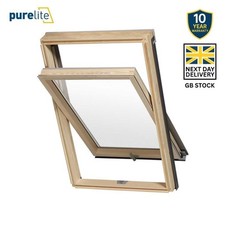 PURELITE Roof Window Grey / Pine Wood Centre Pivot Loft Skylight Unvented