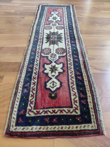 Long blue handmade table rug - table,