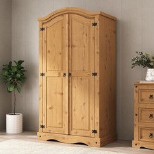 Corona Wardrobe 2 Door Arched Top Double - Mexican Solid Pine, Wax Rustic