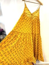 Asos Zara Style Mustard Yellow Floral Backless Flowy Backless Maxi Dress 8 10 12