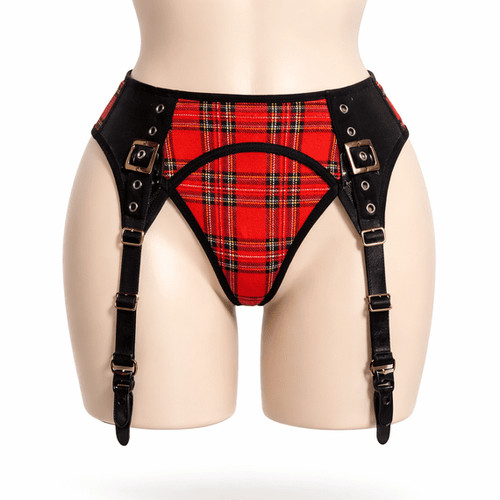 Ladies red tartan suspender - tartan,