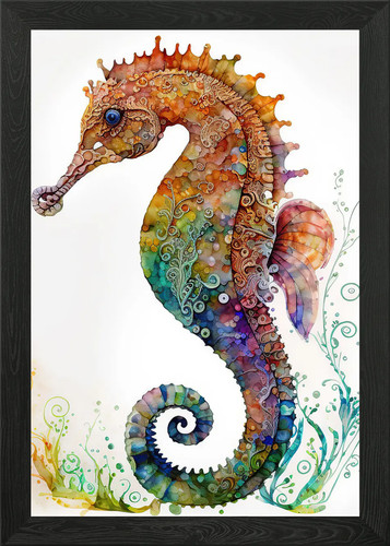 Watercolor seahorse framed - watercolor,