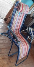  SUN LOUNGERS X 2 - METAL + CANVAS, FOLDING + RECLINING WITH HEAD-RESTS  