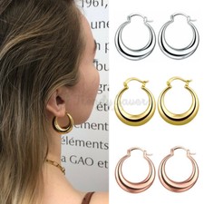 Genuine 925 Sterling Silver Filled Thick Chunky Moon Shape Huggies Hoop Earrings