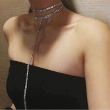 Crystal Diamante Rhinestone Choker Necklace with Tassel 4 Row Women Party 