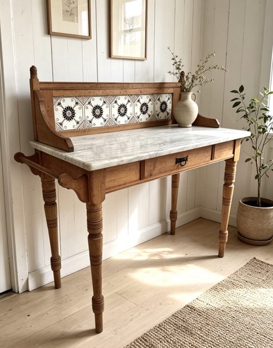 Marble top pine tile - marble, washstand
