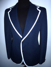 Vintage Navy Blue White Trim Boating Blazer 41 42 Rowing Regatta Jacket Coat