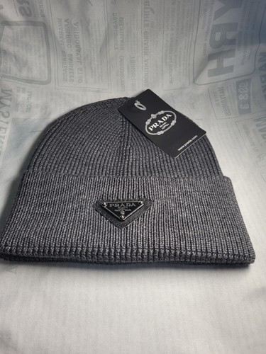 Prada knit logo beanie hat - knit,