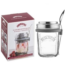 Kilner 0.35 Litre Round Glass Breakfast Jar Set With Spoon Silicone Spoon Holder