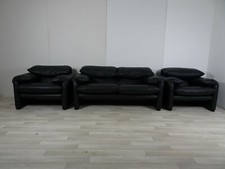Cassina Maralunga 2-seat sofa and 2 chairs in soft Black leather immaculate