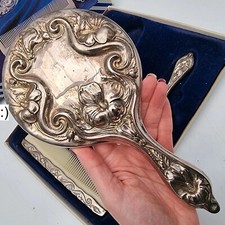 Vintage Silver beauty mirror, brush, comb set