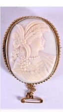 Beautiful Antique Carved White Shell Cameo Brooch Pin Classical Lady Bust
