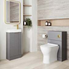 Deco Cloakroom Bathroom Suite Satin Grey & Brushed Brass Finishing Sink Toilet