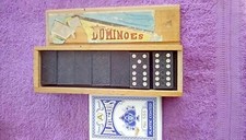 FULL SET OF DOMINOES IN WOODEN BOX AND FULL PACK OF PLAYING CARDS TABLE GAMES