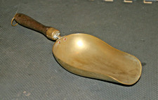 Vintage Brass Flour or Grain Scoop With Wooden Handle. 18" total length 