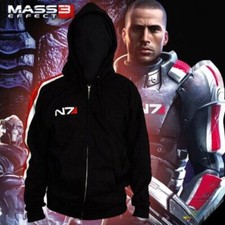 Mass effect John·Shepard N7 Cosplay Black Jacket Costume Coat Hoodie
