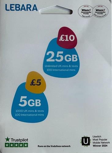 Lebara sim card - card, £10