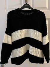 Topshop 2000s Black And White Oversized Chunky Jumper Sweater - Size 6 (Fits 8)