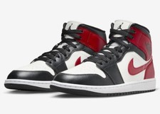 Nike Air Jordan 1 Mid Trainers UK Size 9 EUR 44 BQ6472 160 ‘Black Toe’ Unisex
