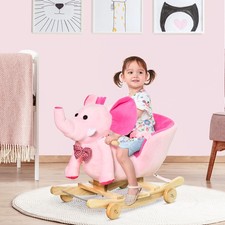 New Plush Rocking Horse for Children Ride on Toy w/ Wooden Wheels Songs Handle