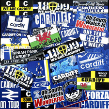 100 x Cardiff City Ultra Stickers based on Programme Scarf Pin Badge Wales CCFC