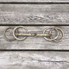 Antique Solid Nickel Double Ring Horse Driving Bit 8 Inches - Heavy Patina