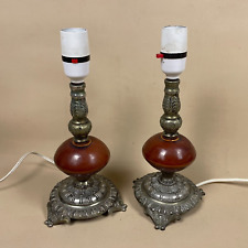 Pair of Ceramic Lamps Bedside Table Metal Vintage Brass Gold Light Antique Brown