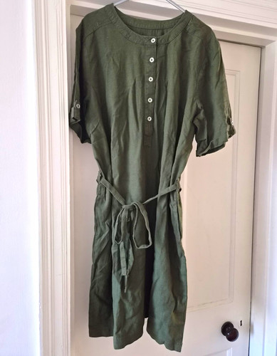 Damart green linen shift dress - green,