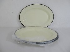 Bespoke 77 Set of Six Large Oval Cream & Black Rim Enamel Serving Dinner Plates