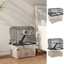 PawHut Hamster Cage, Gerbil Cage w/ Deep Bottom, Ramp, Food Dish