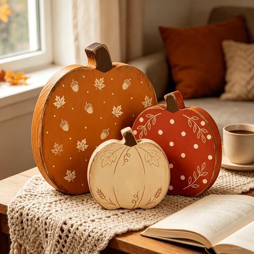 3pcs wooden pumpkin sign set - wooden,