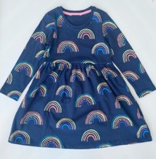 Girls Marks Long Sleeve Dress 100% Cotton Animal Print Navy Rainbow Soft 2-7 YR